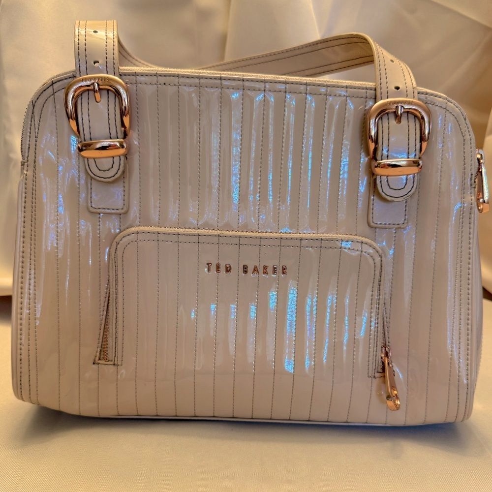 Ted Baker patent leather nude Shoulder Bag multi compartment rose gold hardware